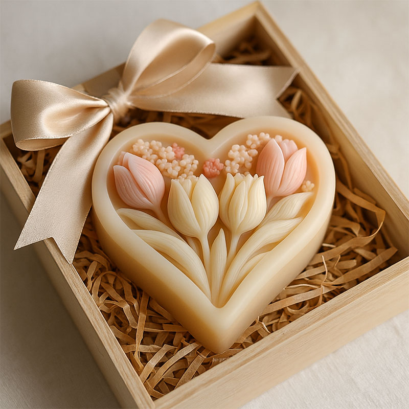 Soap Making Starter Kit - 3D heart-shaped tulip silicone mold with